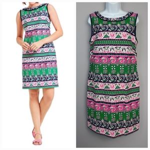 Talbots Pink Green and Navy Fringe Sleeveless Sheath Dress size 10